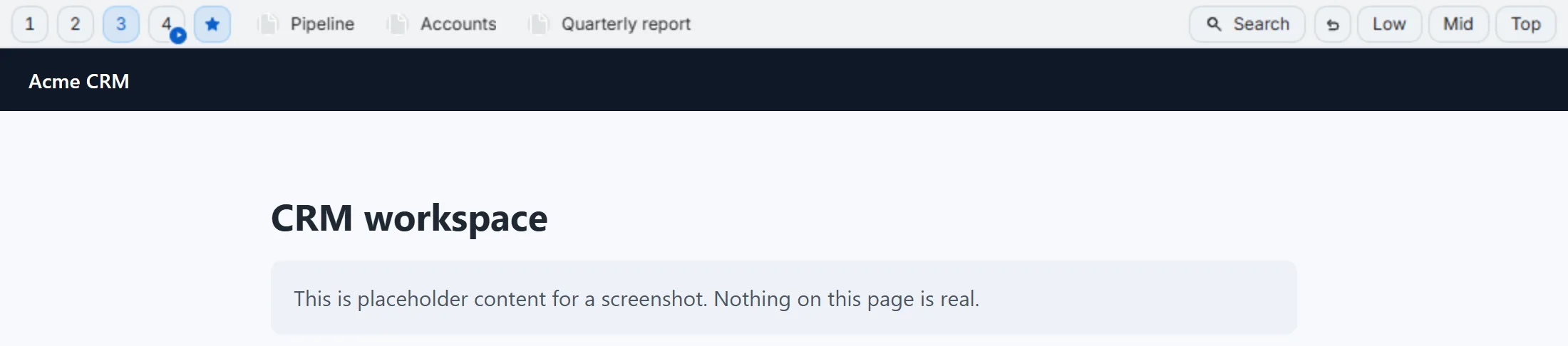 The bar showing the CRM folder active with a lit star indicator, above a page titled Acme CRM.